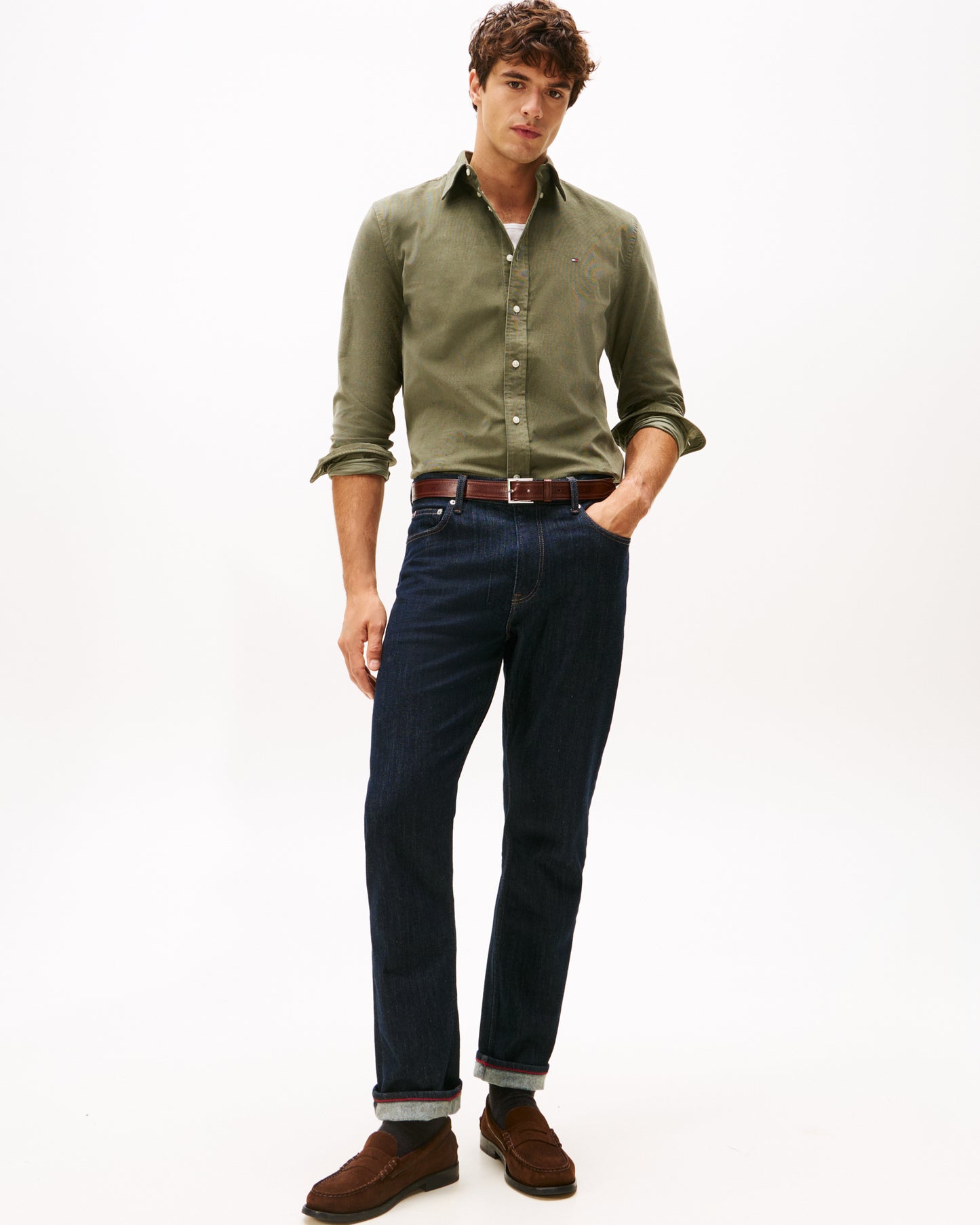 Tommy Hilfiger Solid Corduroy Mens Long Sleeve Shirt - Battle Green