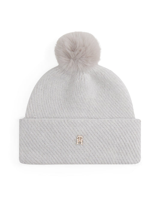 Tommy Hilfiger Womens Lurex Pom Pom Beanie Gift Set - Grey Whisper