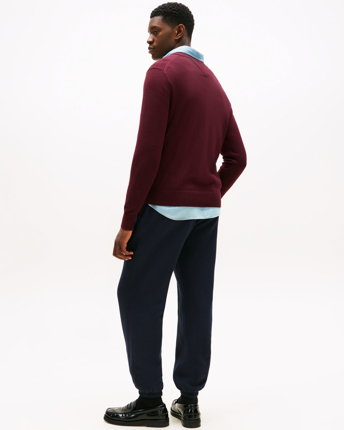 Tommy Hilfiger Pima Organic Cotton Mens Cashmere V-Neck Jumper - Deep Burgundy