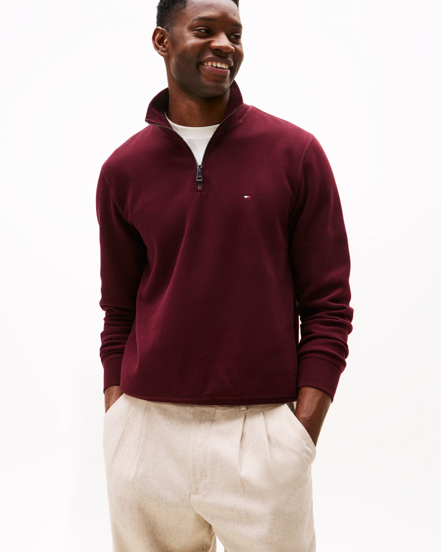 Tommy Hilfiger Essential Fleece Mens Half Zip Sweatshirt - Deep Burgundy