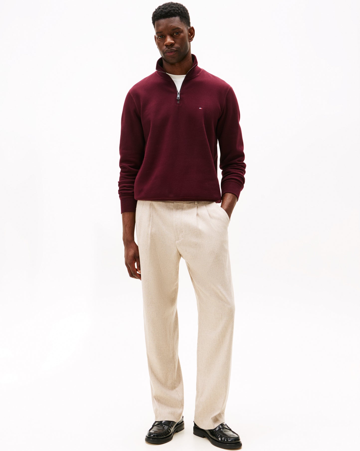 Tommy Hilfiger Essential Fleece Mens Half Zip Sweatshirt - Deep Burgundy