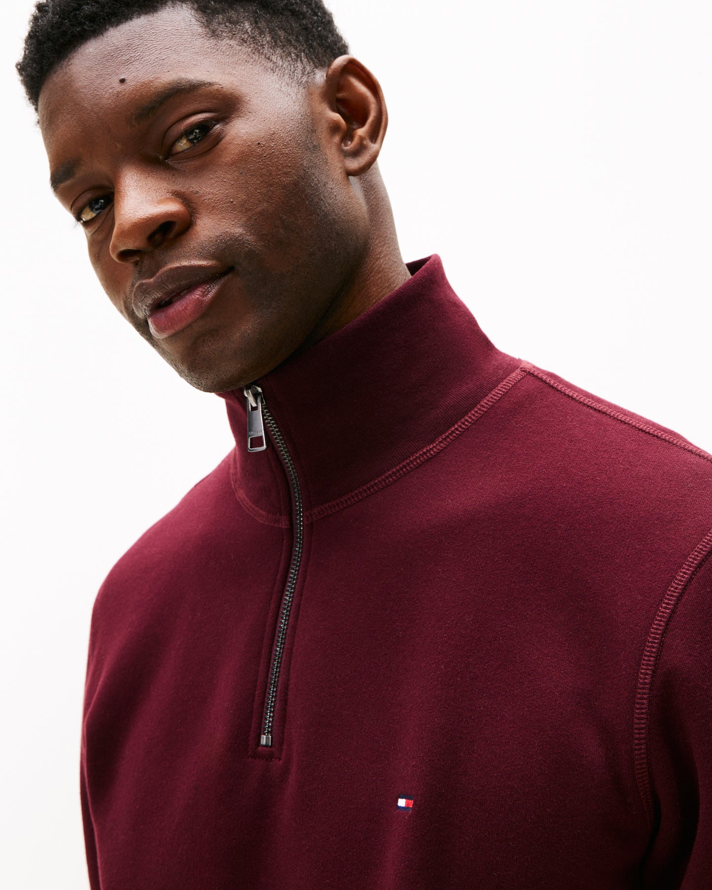 Tommy Hilfiger Essential Fleece Mens Half Zip Sweatshirt - Deep Burgundy
