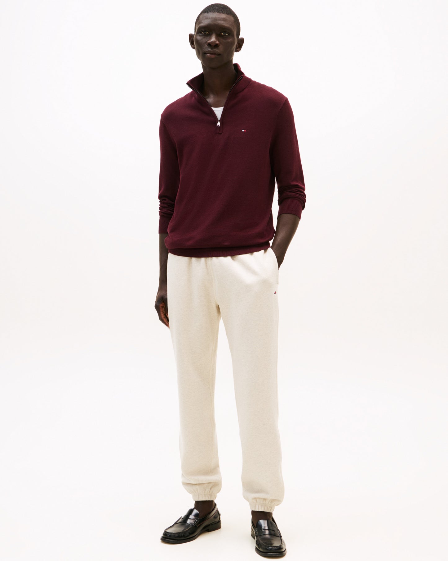 Tommy Hilfiger Essential Cotton 1/4 Zip Mock Mens Sweatshirt - Deep Burgundy