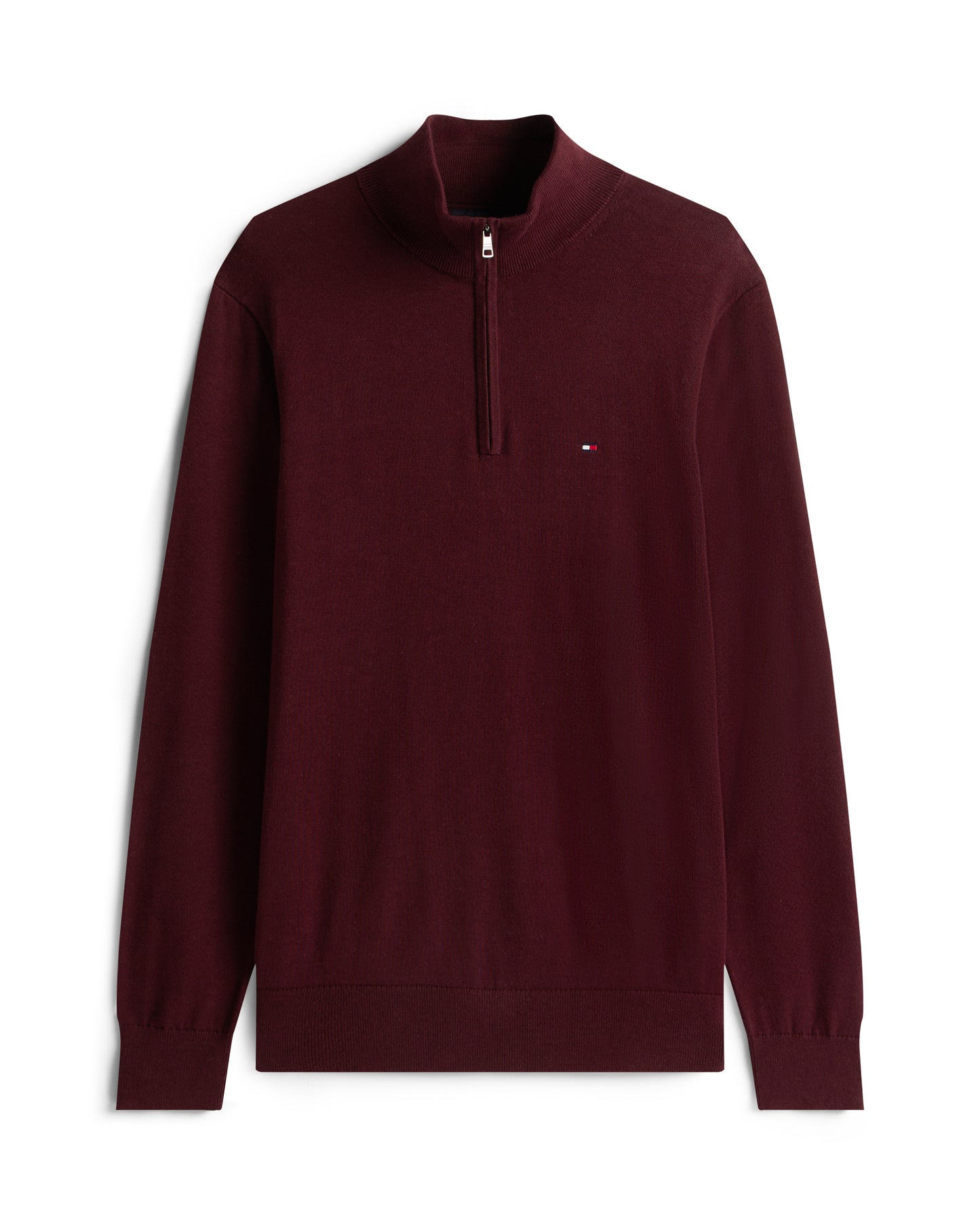 Tommy Hilfiger Essential Cotton 1/4 Zip Mock Mens Sweatshirt - Deep Burgundy
