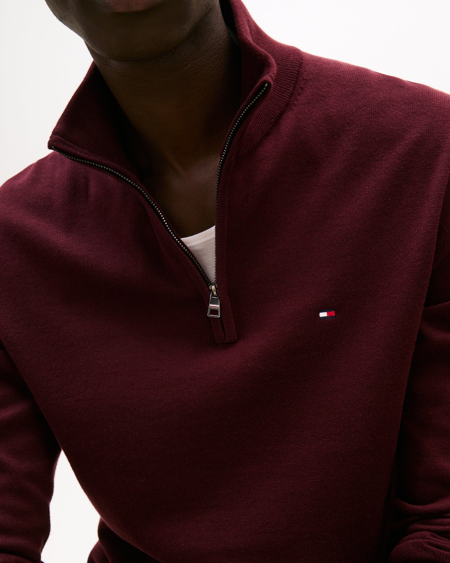 Tommy Hilfiger Essential Cotton 1/4 Zip Mock Mens Sweatshirt - Deep Burgundy