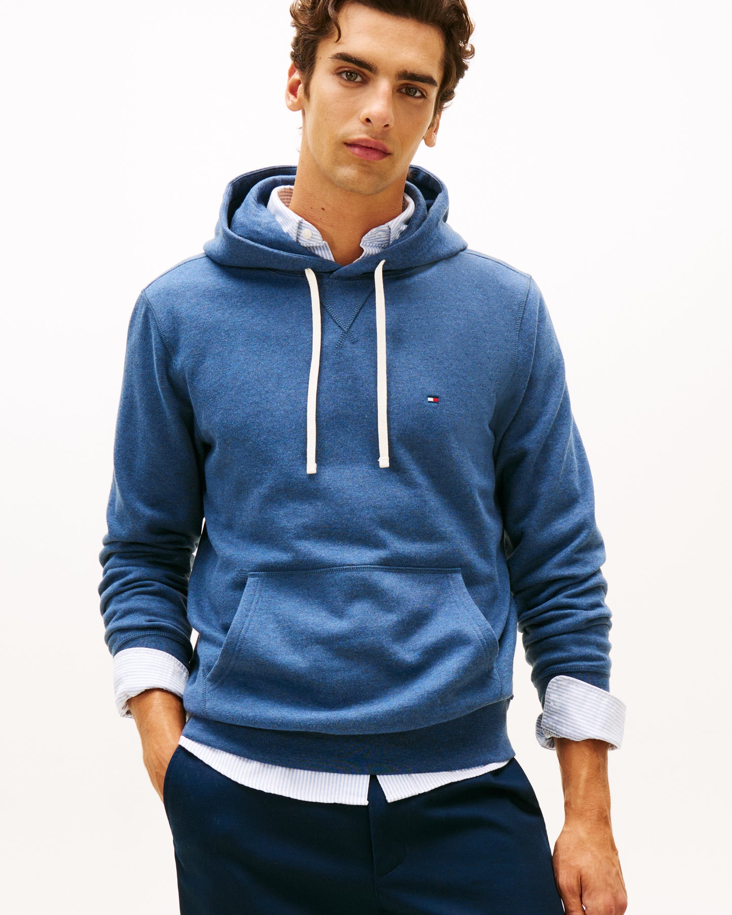 Tommy Hilfiger Essential Flag Embroidery Mens Fleece Hoodie - Aegean Sea Heather