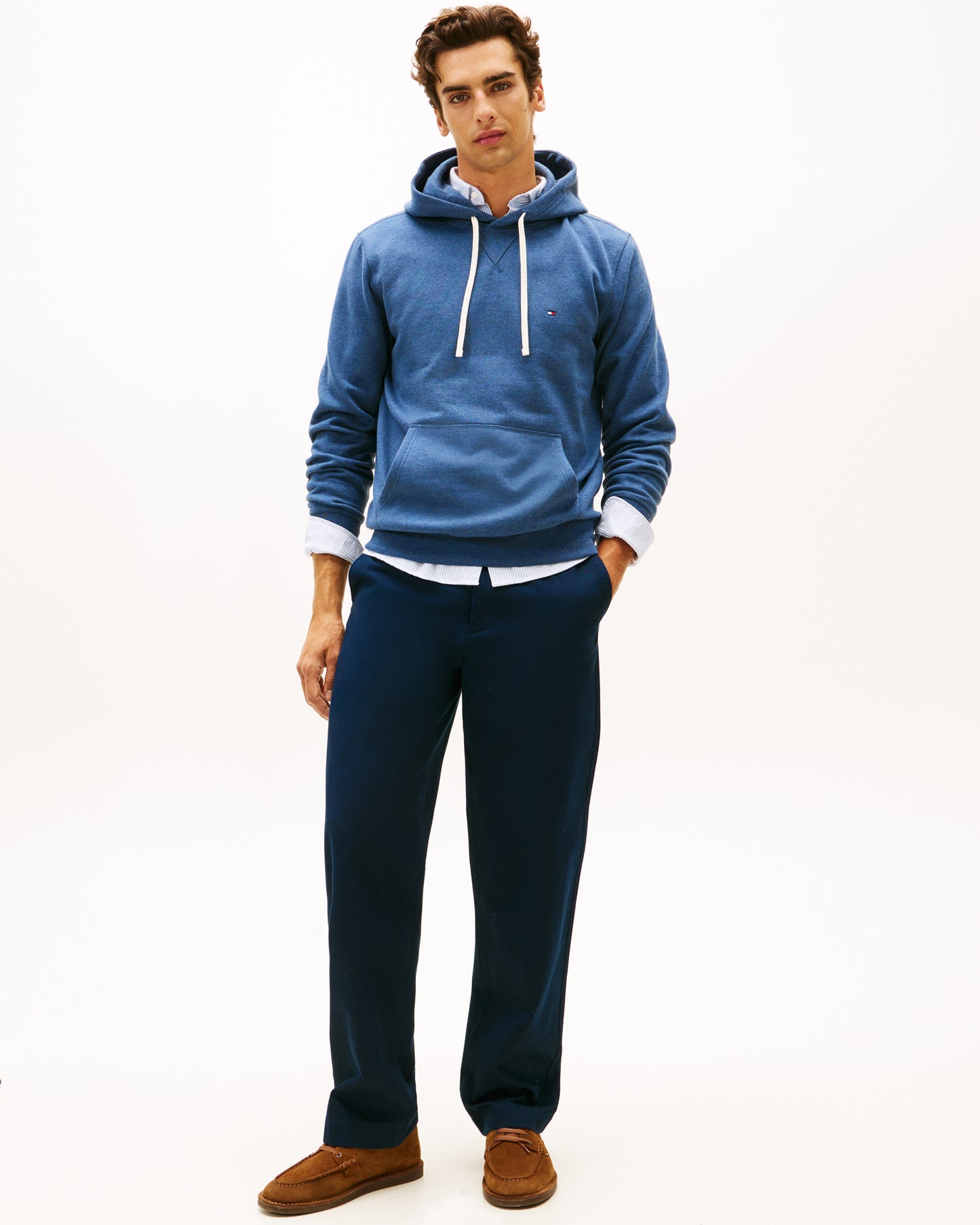 Tommy Hilfiger Essential Flag Embroidery Mens Fleece Hoodie - Aegean Sea Heather