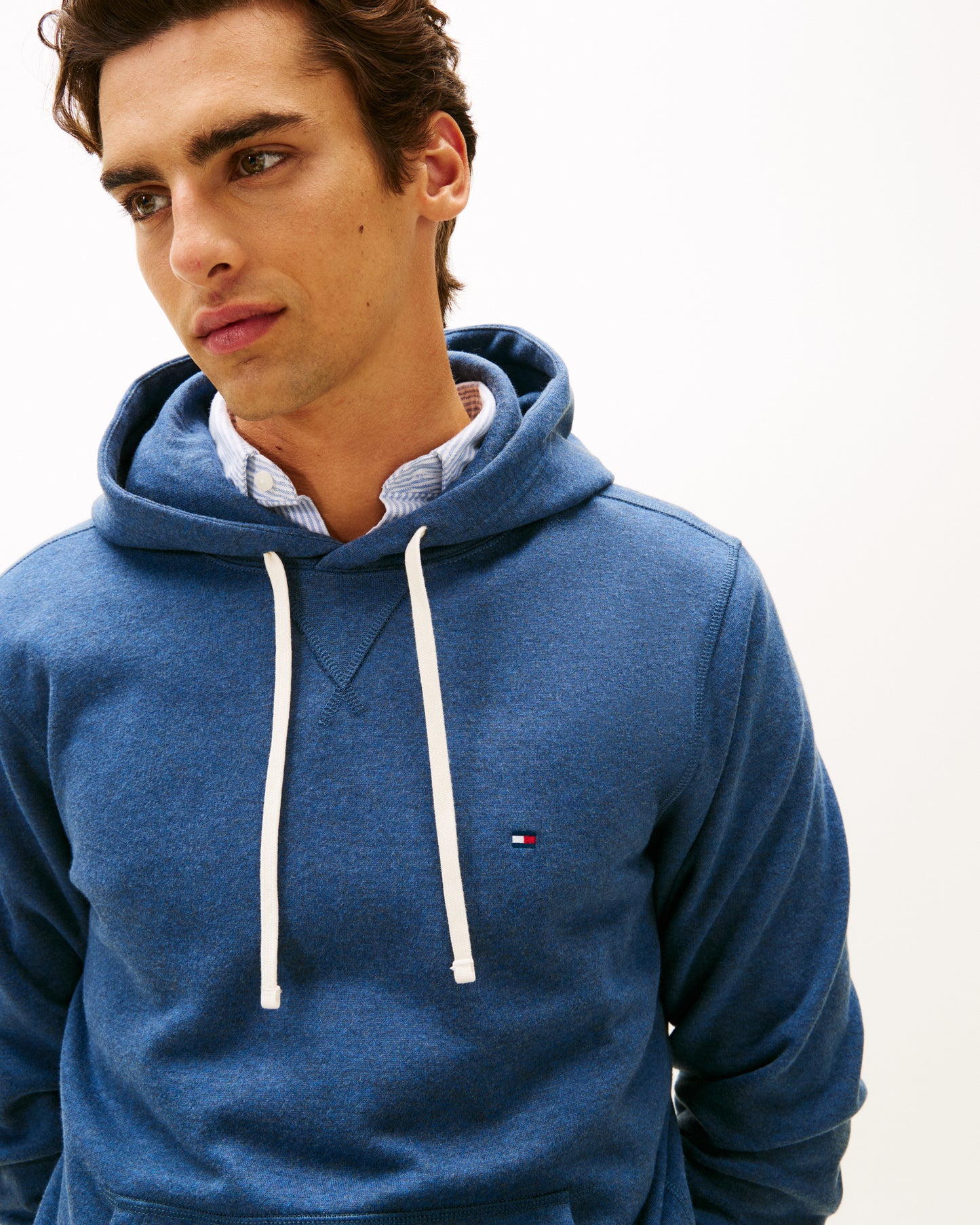 Tommy Hilfiger Essential Flag Embroidery Mens Fleece Hoodie - Aegean Sea Heather