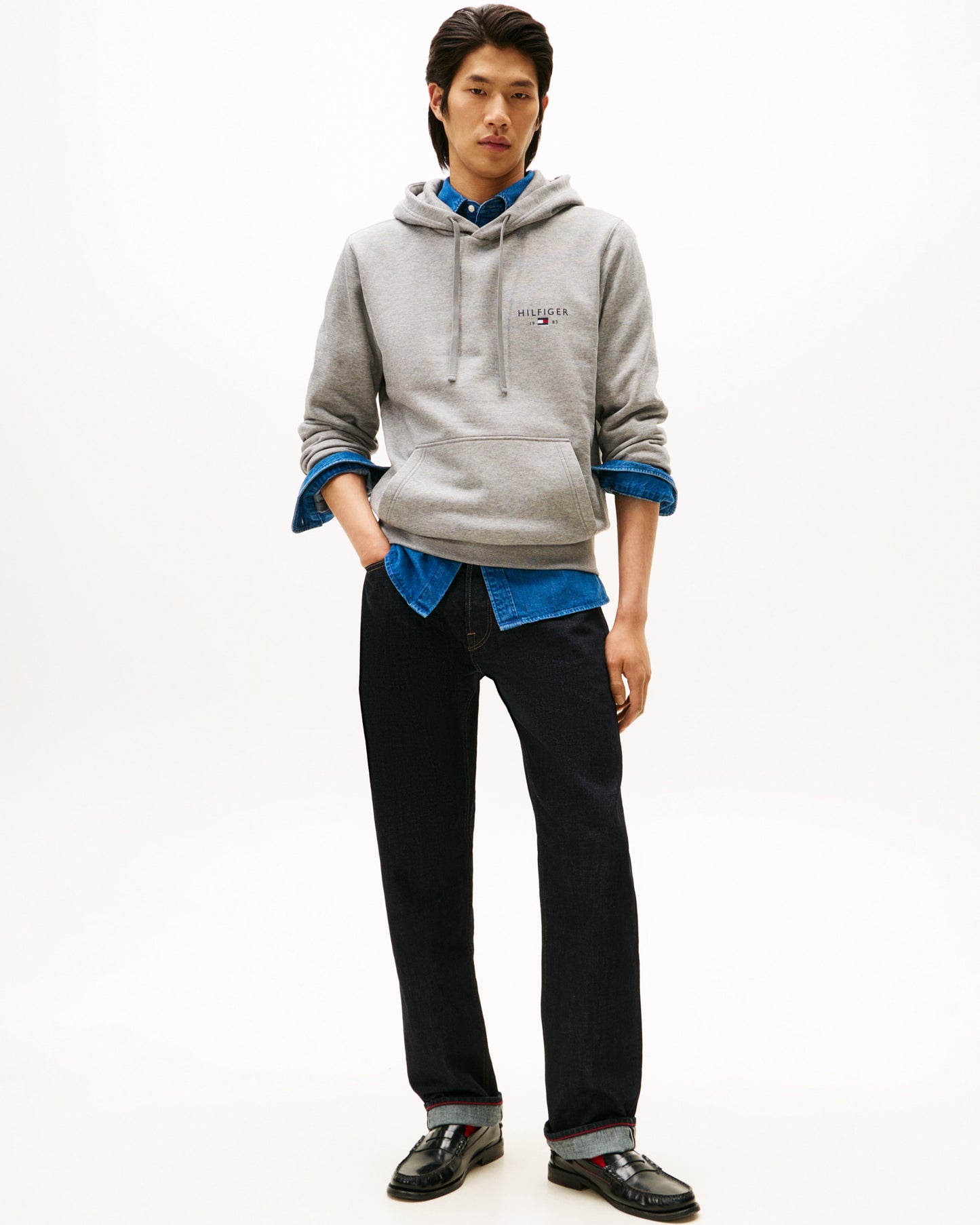 Tommy Hilfiger Brand Love Mens Small Hilfiger Logo Hoodie - Medium Grey Heather