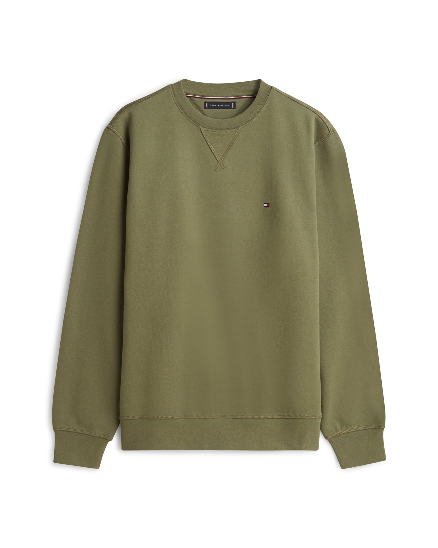Tommy Hilfiger Essential Flag Embroidery Mens Fleece Crew Sweatshirt - Battle Green