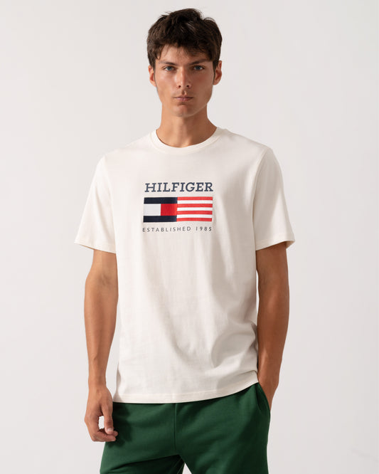 Tommy Hilfiger Americana Monotype Flag Box Mens T Shirt - Ivory Petal