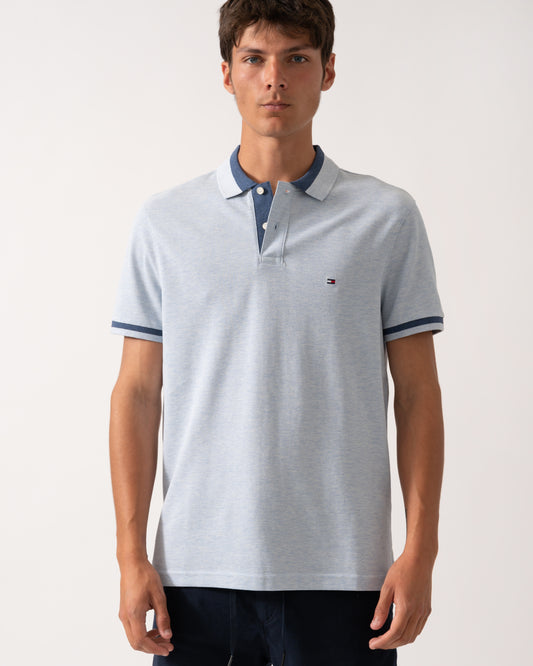 Tommy Hilfiger Contrast Collar Block Regular Fit Mens Polo - Heathered Blue Bros B0802