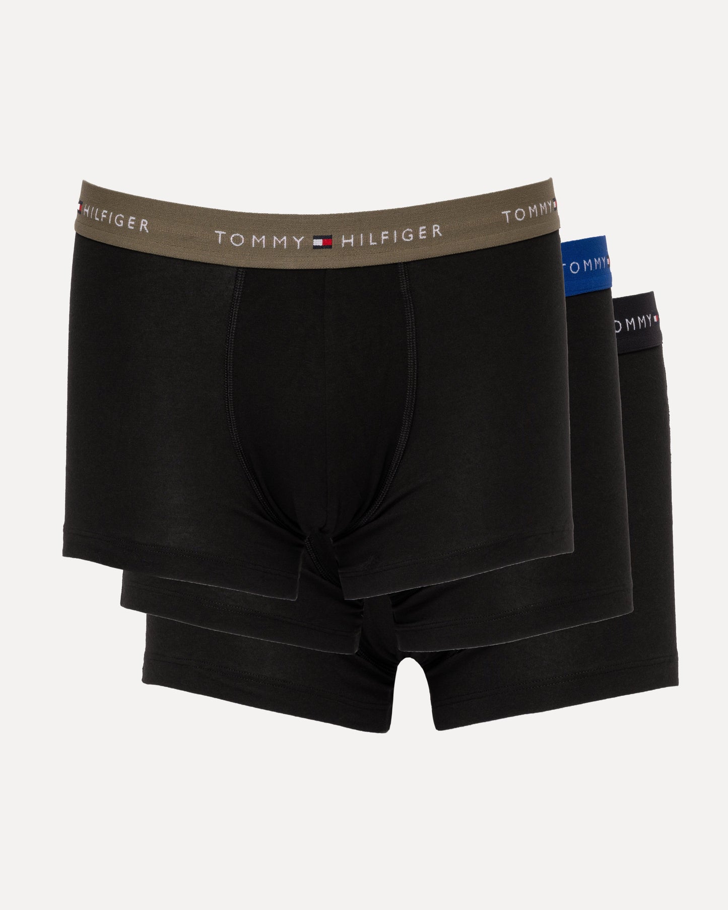 Tommy Hilfiger 3 Pack Mens Colour Waistband Trunks - Wedge Blue/Black/Utility Olive