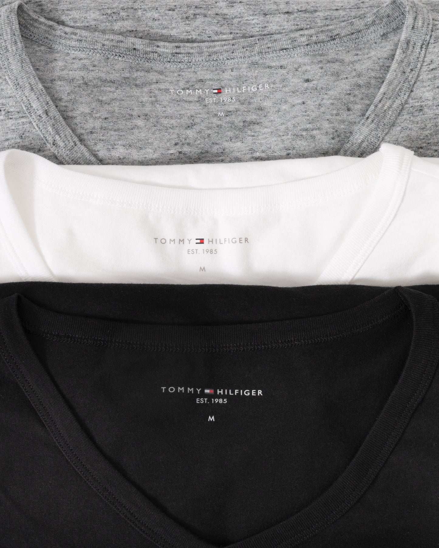 Tommy Hilfiger 3 Pack Mens V-Neck T-Shirts - Black/White/Mid Grey Heather