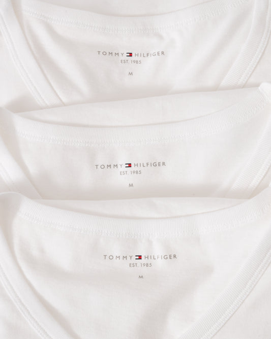 Tommy Hilfiger 3 Pack Mens V-Neck T-Shirts - White/White/White