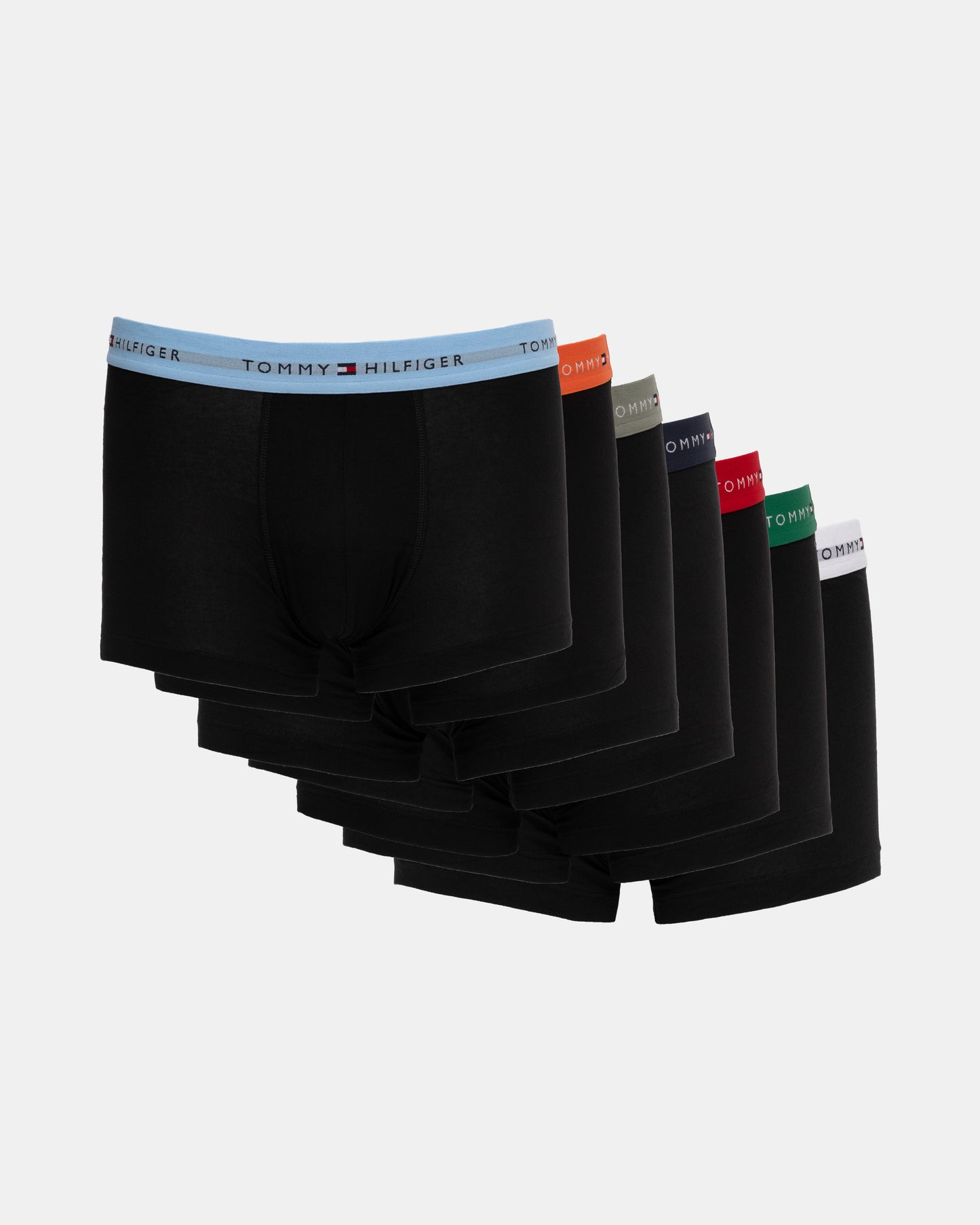 Tommy Hilfiger 7 Pack Mens Waistband Trunks - B-Blue/Orange/Sage/Navy/Red/Green/White