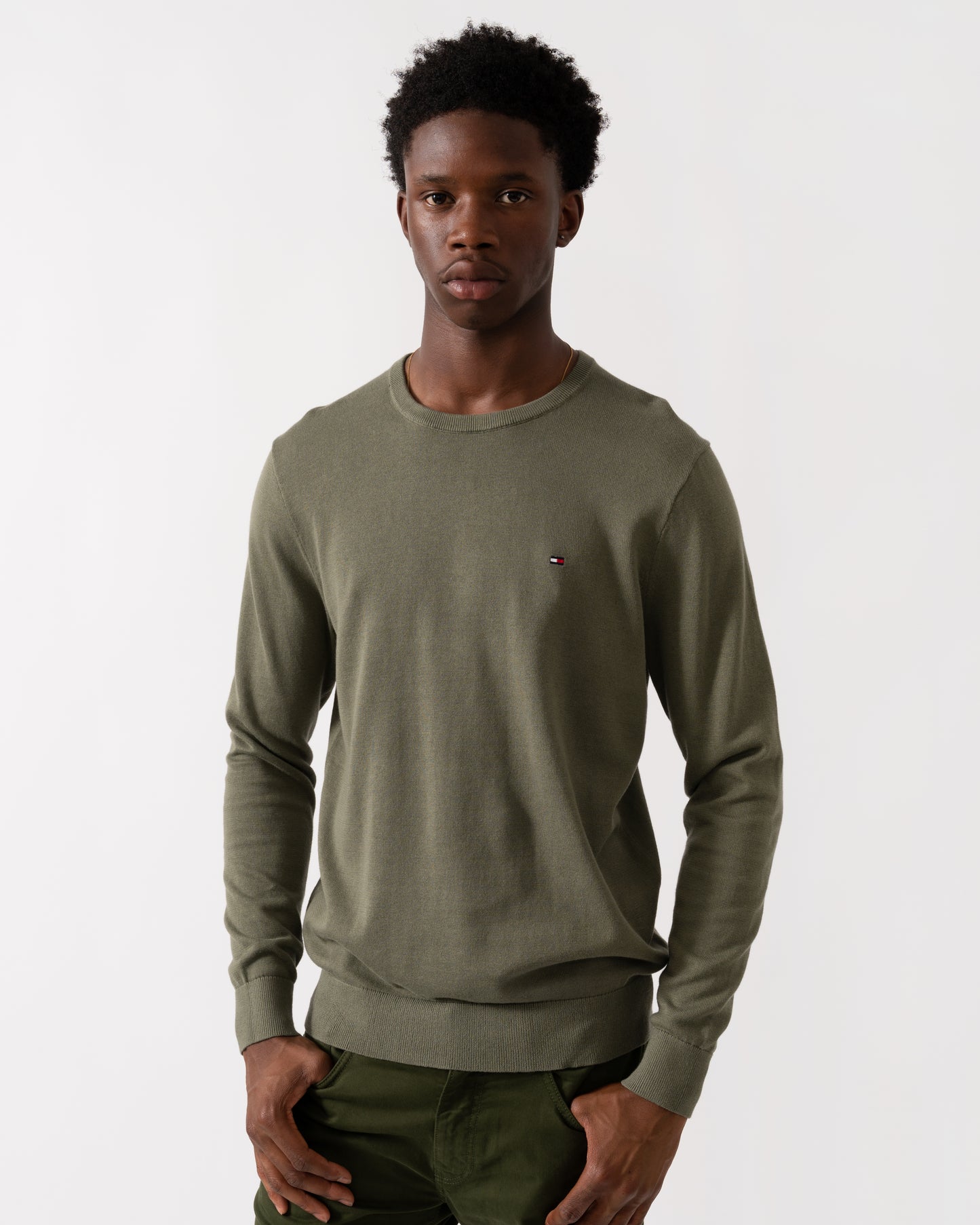 Tommy Hilfiger Essential Cotton Crew Neck Mens Sweatshirt - Battle Green
