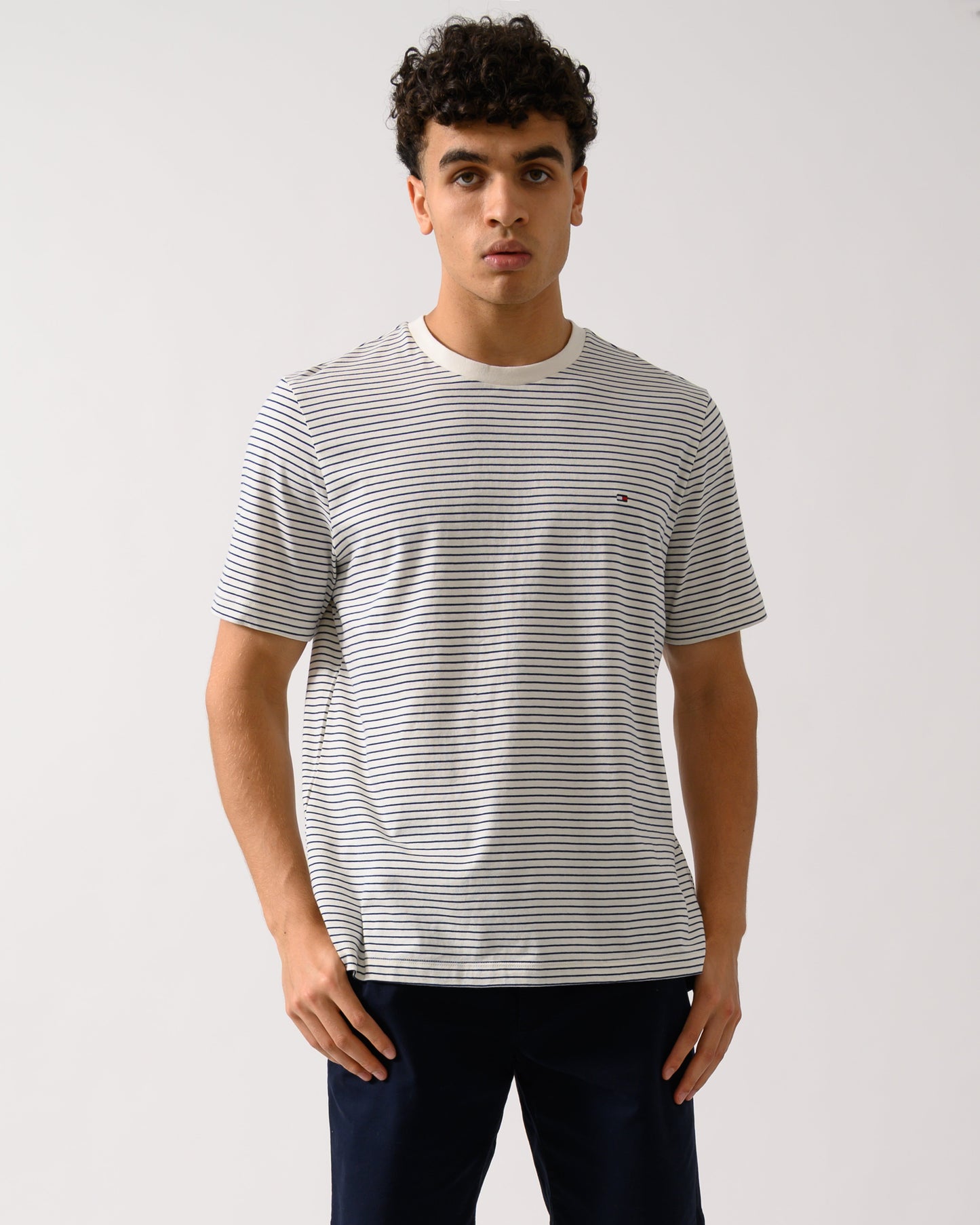 Tommy Hilfiger Essential Seasonal Regular Fit Solid Mens T-Shirt - Ivory Petal/Preppy Navy