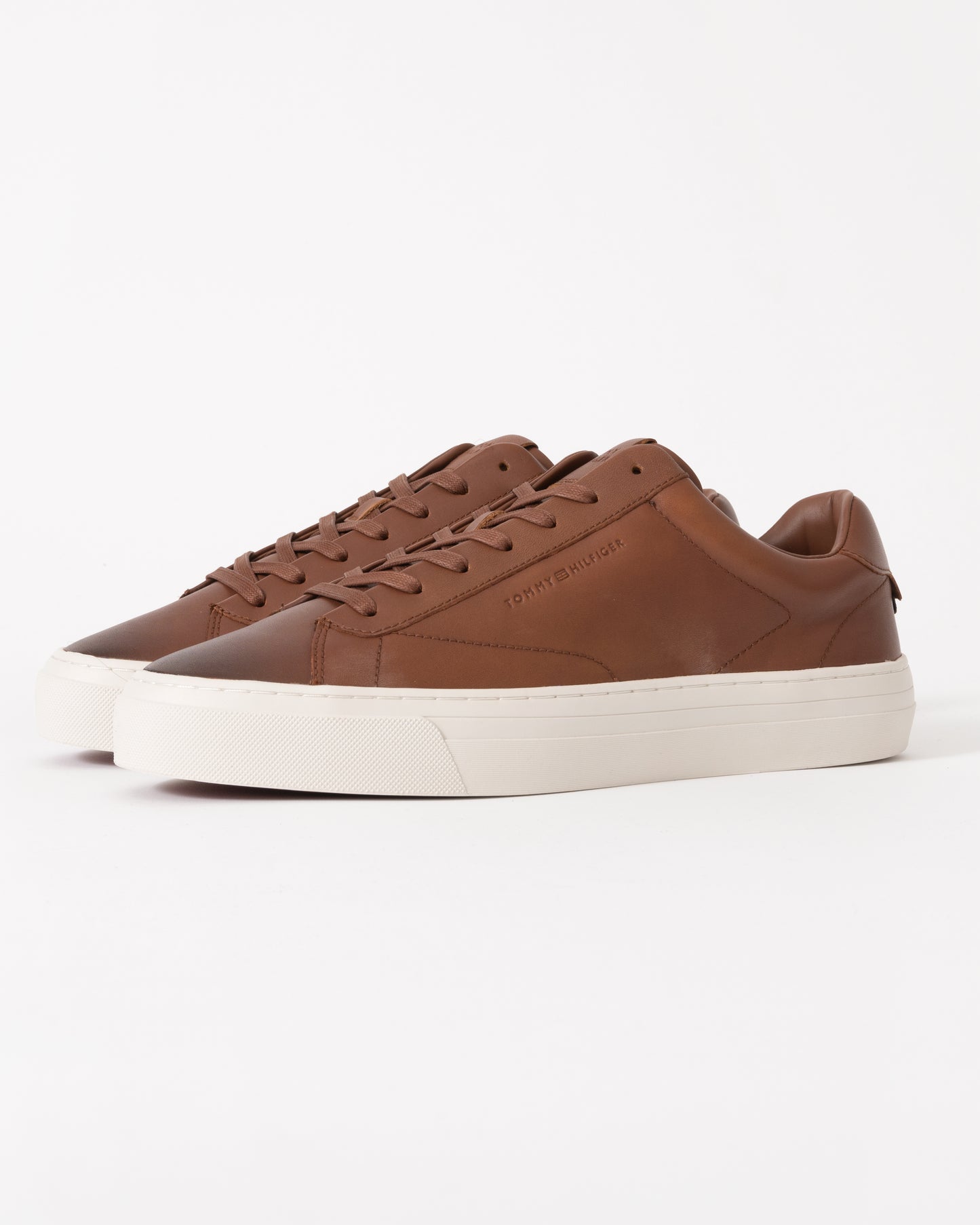 Tommy Hilfiger Premium Dress Full-Grain Leather Mens Cupsole Trainers - Winter Cognac