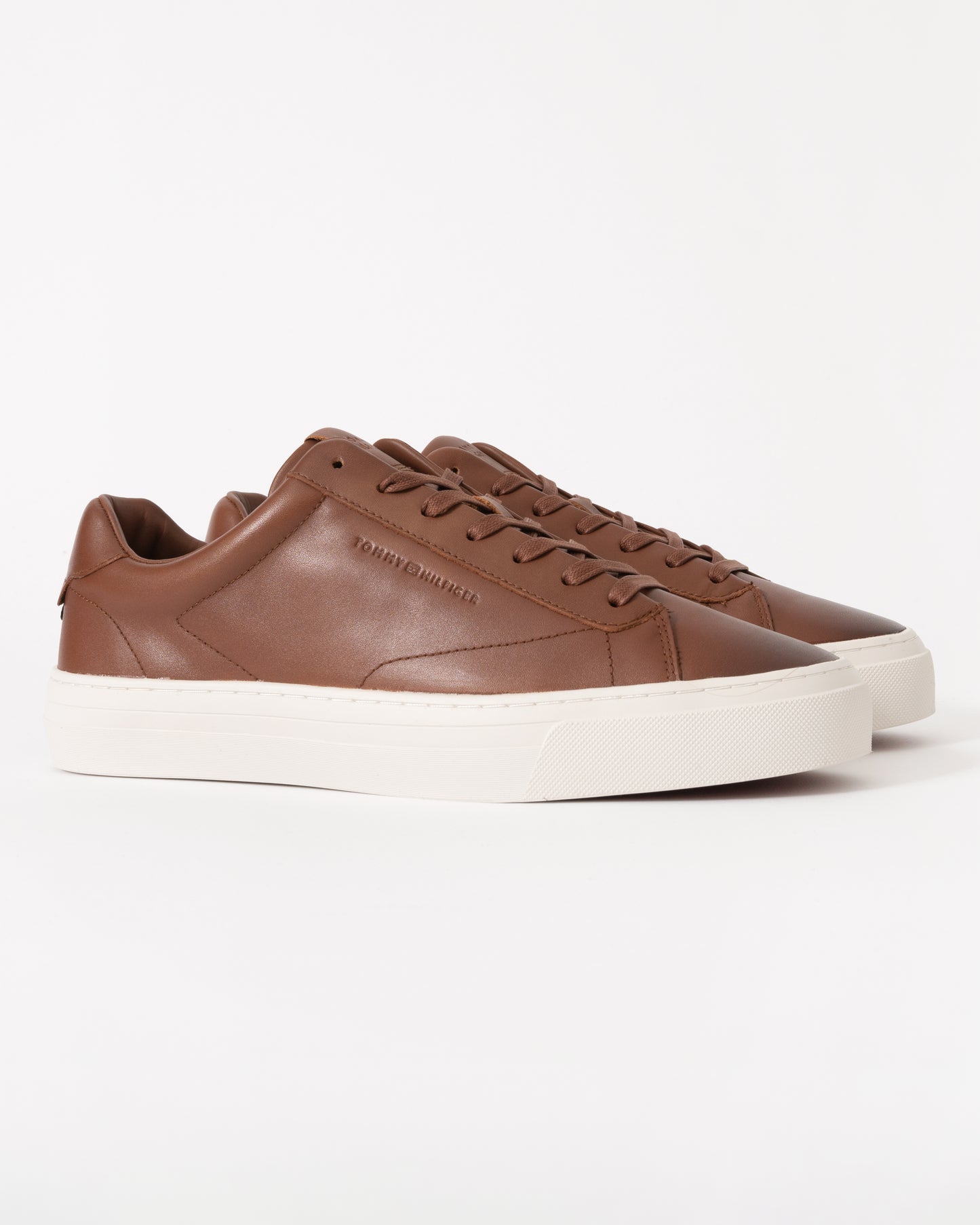 Tommy Hilfiger Premium Dress Full-Grain Leather Mens Cupsole Trainers - Winter Cognac