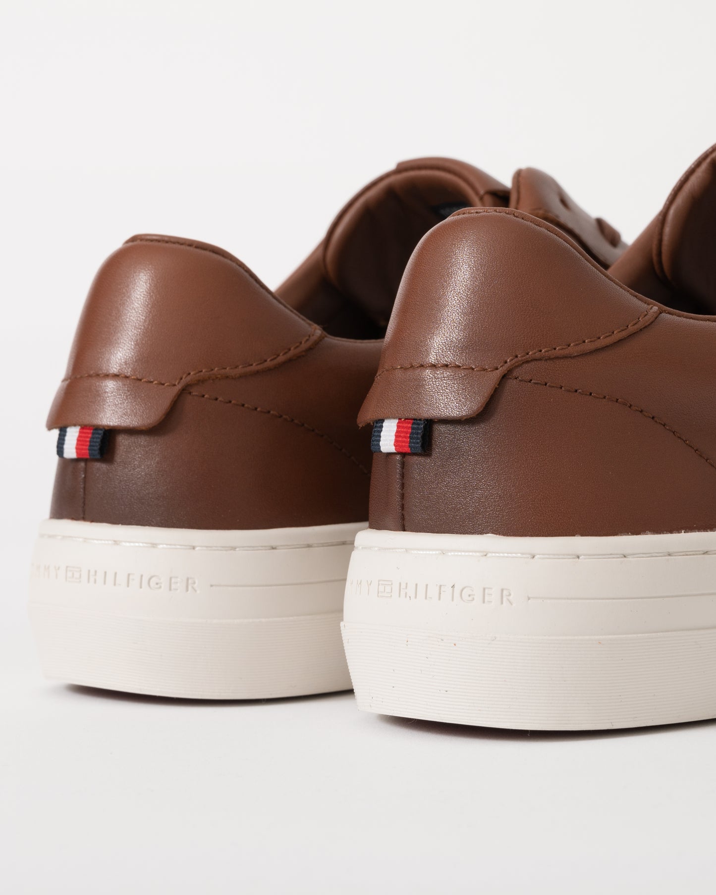 Tommy Hilfiger Premium Dress Full-Grain Leather Mens Cupsole Trainers - Winter Cognac