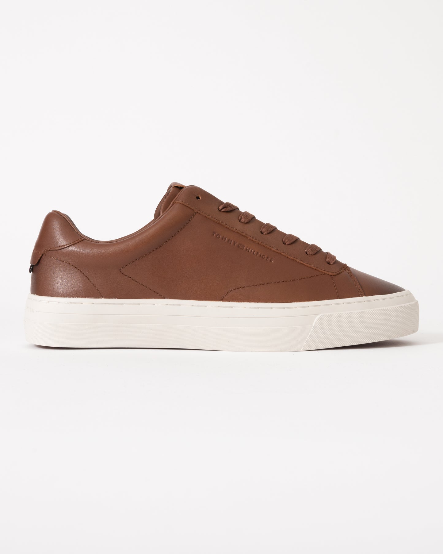 Tommy Hilfiger Premium Dress Full-Grain Leather Mens Cupsole Trainers - Winter Cognac