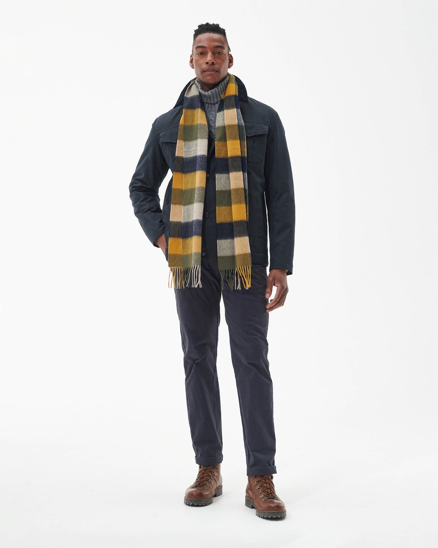 Barbour Large Tattersall Lambswool Scarf - Forest Mist