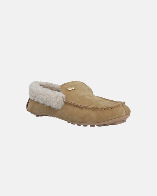 Hunter Womens Sherpa Collar Moccasin Slippers - Biscuit