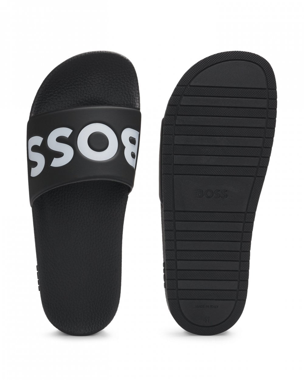 BOSS Orange Aryeh Mens Italian-Made Slides with Large Logo Detail NOS - Black 002