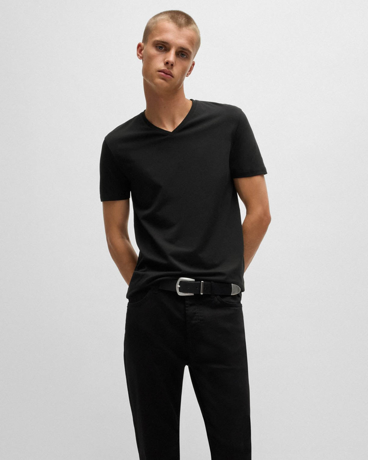HUGO-V 2-Pack Mens V-Neck T-Shirts in Stretch Cotton - White/Black 960