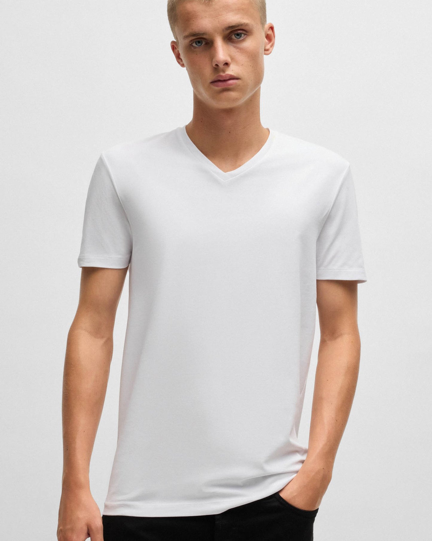 HUGO-V 2-Pack Mens V-Neck T-Shirts in Stretch Cotton - White/Black 960