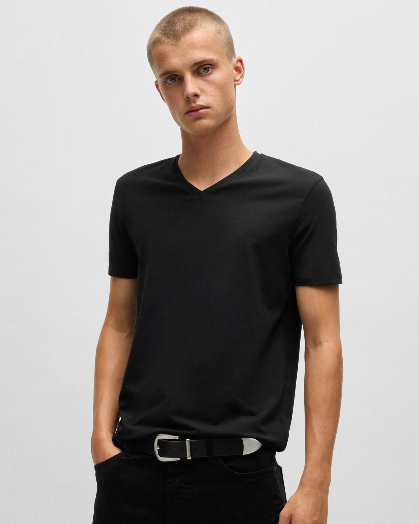 HUGO-V 2-Pack Mens V-Neck T-Shirts in Stretch Cotton - White/Black 960