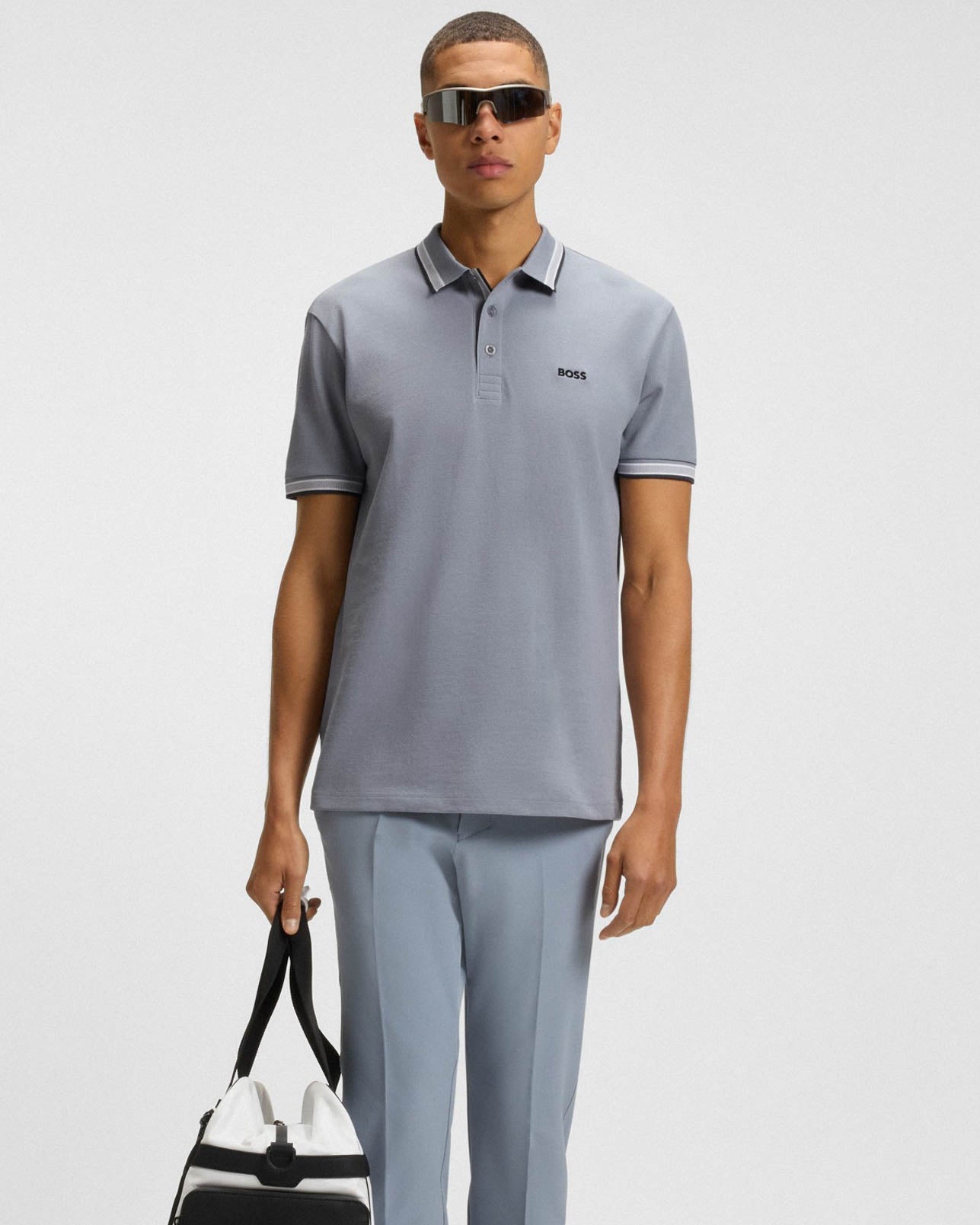 BOSS Green Paddy Mens Cotton-Piqué Polo Shirt with Contrast Logo - Dark Grey 026