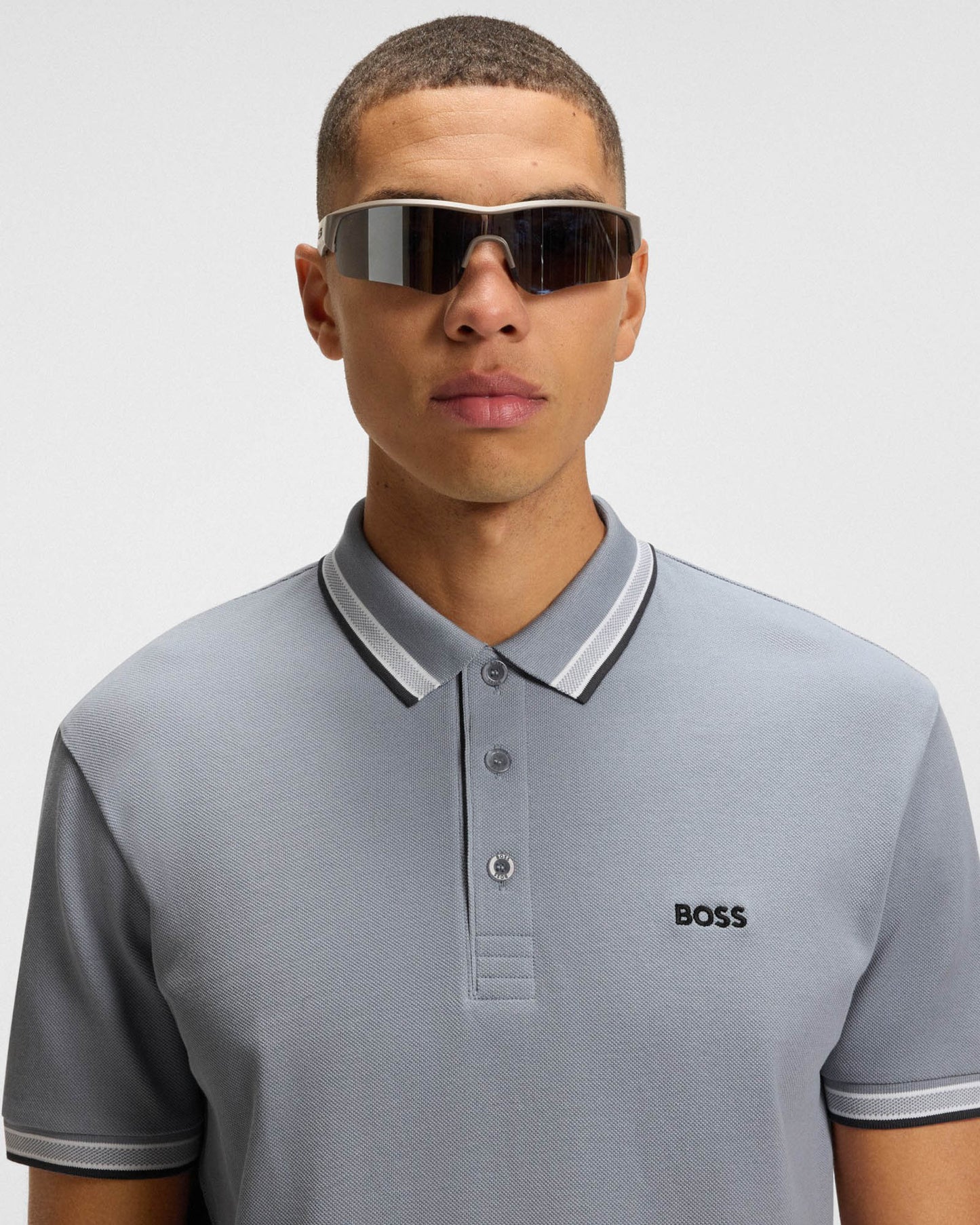 BOSS Green Paddy Mens Cotton-Piqué Polo Shirt with Contrast Logo - Dark Grey 026