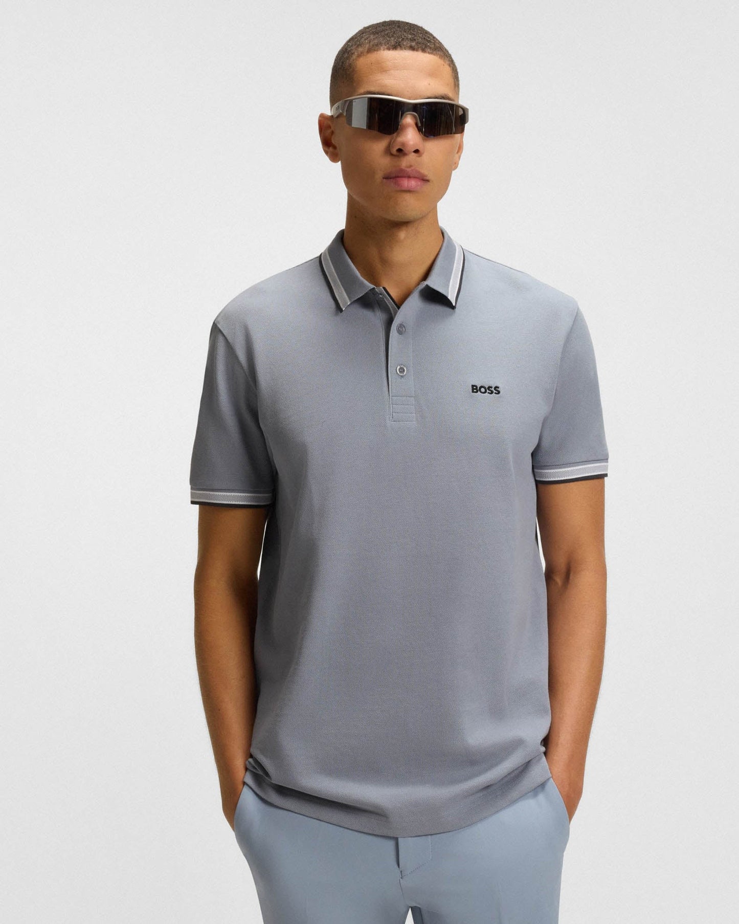BOSS Green Paddy Mens Cotton-Piqué Polo Shirt with Contrast Logo - Dark Grey 026