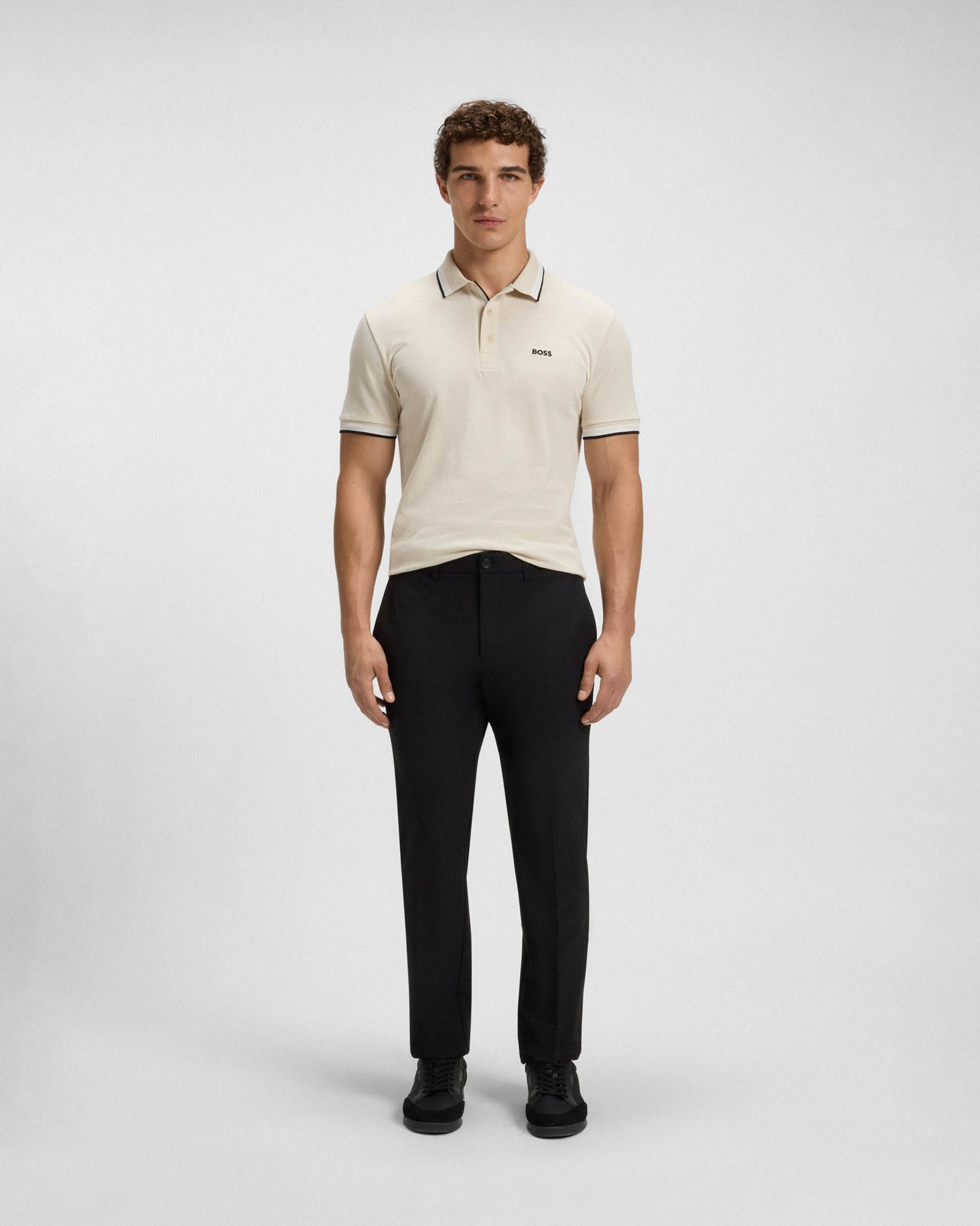 BOSS Green Paddy Mens Cotton-Piqué Polo Shirt with Contrast Logo - Open White 133