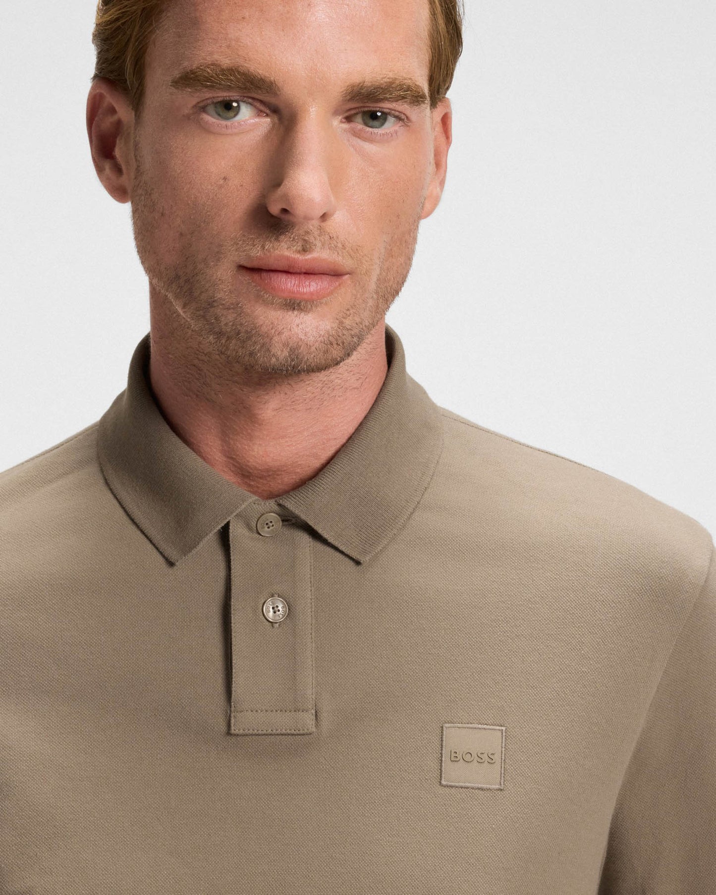 BOSS Orange Passerby Mens Long Sleeve Stretch-Cotton Polo Shirt with Logo Patch - Open Green 346