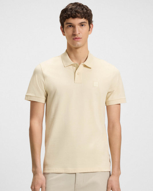 BOSS Orange Passenger Mens Stretch-Cotton Slim-Fit Polo Shirt with Logo Patch - Open Yellow 767