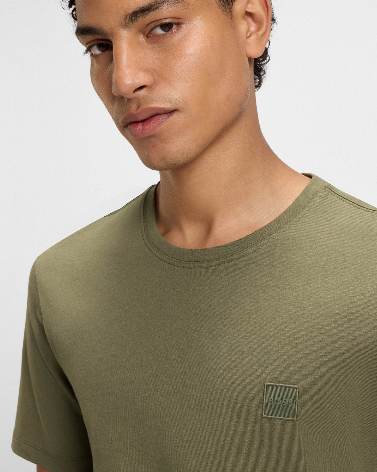 BOSS Orange Tales Mens Cotton-Jersey T-shirt With Logo Patch - Open Green 342