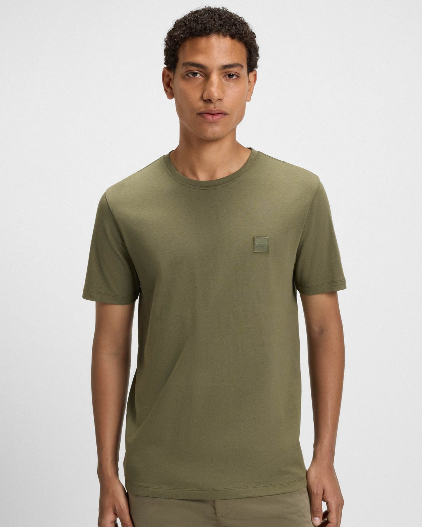 BOSS Orange Tales Mens Cotton-Jersey T-shirt With Logo Patch - Open Green 342