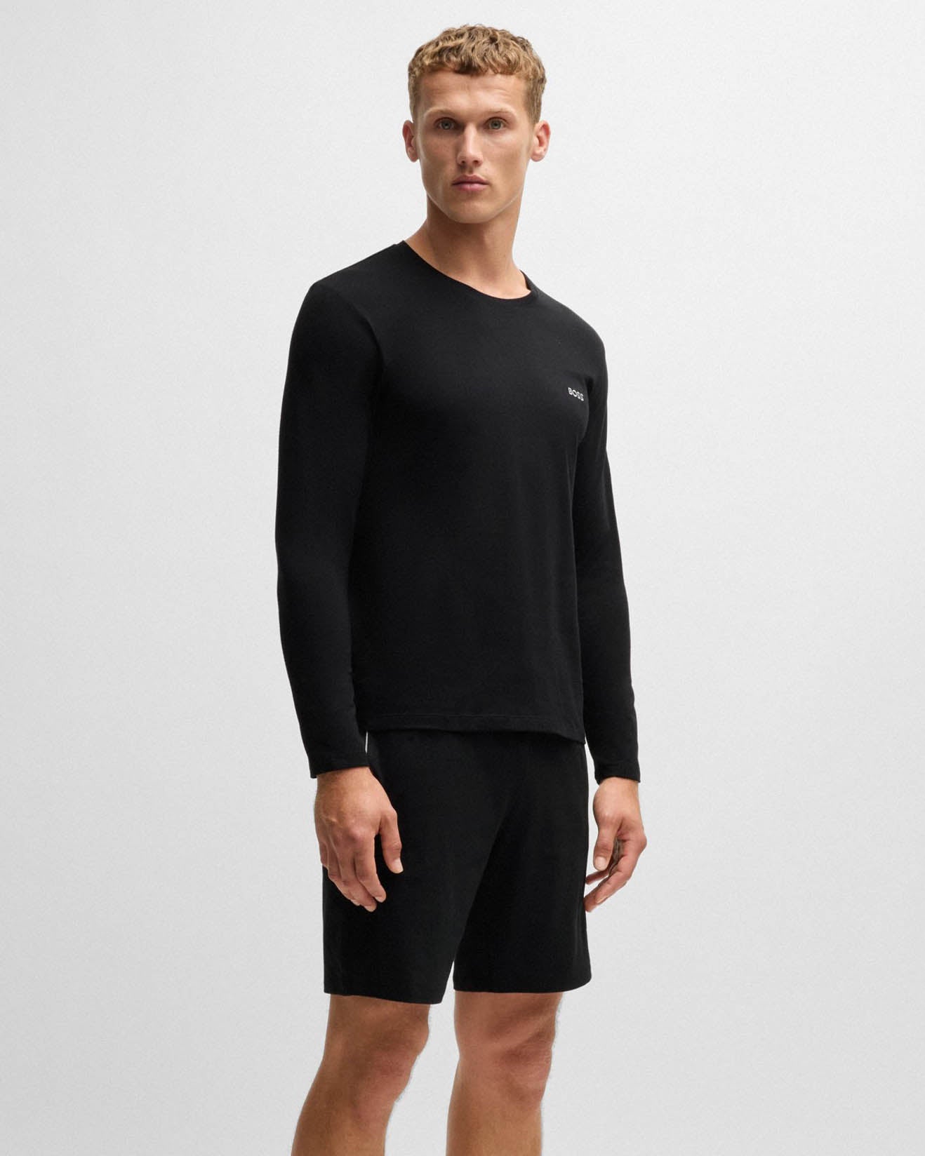 BOSS Orange Mix&Match Mens Long Sleeve Stretch-Cotton T-Shirt with Embroidered Logo - Black 001