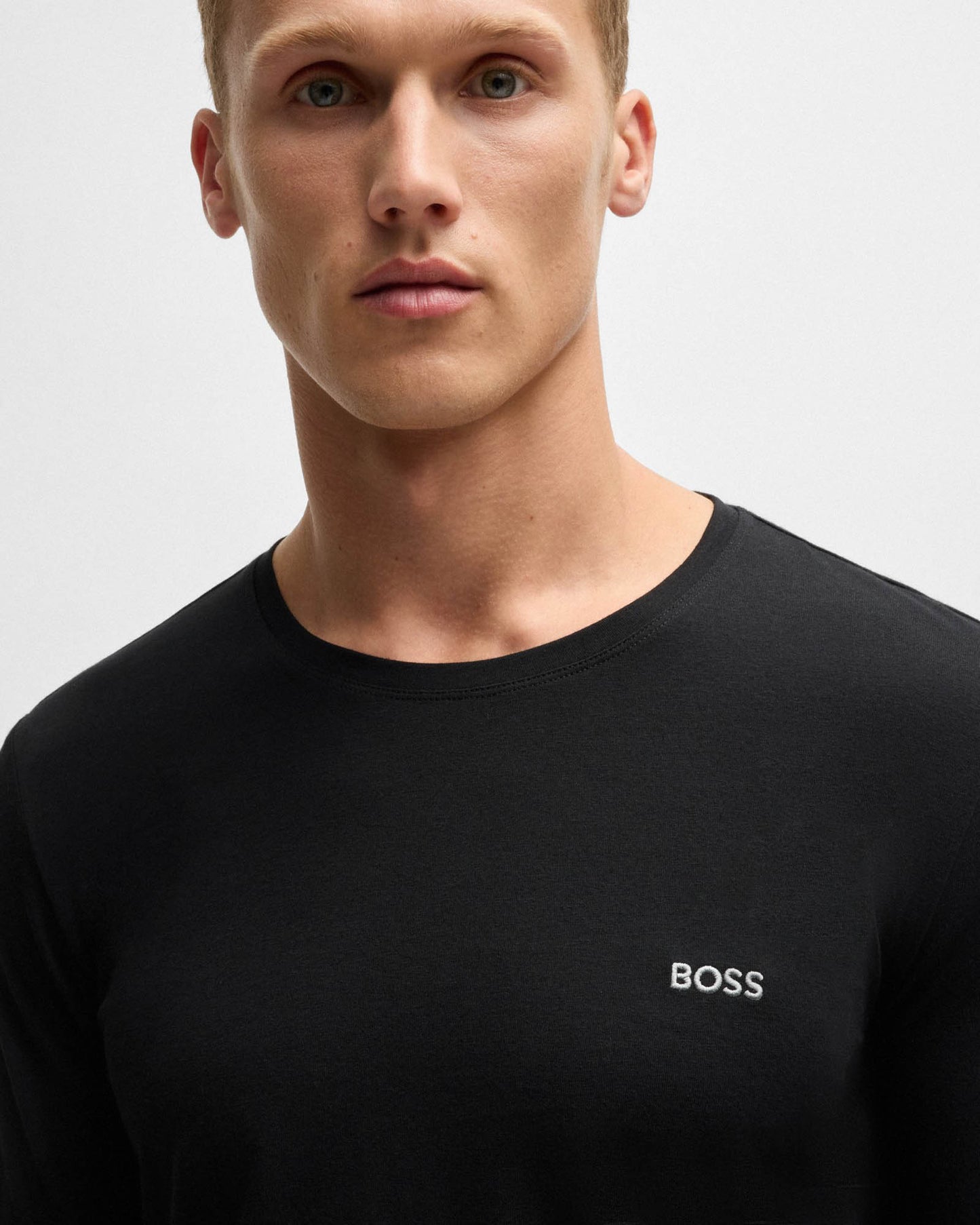 BOSS Orange Mix&Match Mens Long Sleeve Stretch-Cotton T-Shirt with Embroidered Logo - Black 001
