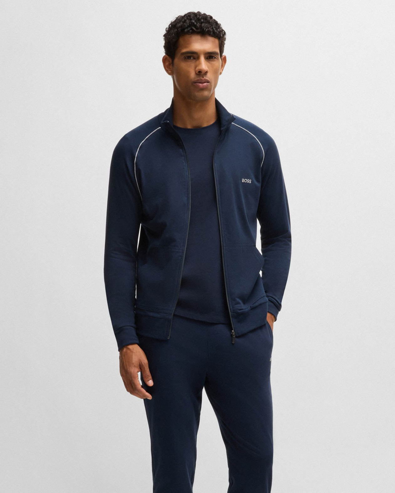 BOSS Orange Mix&Match Mens Long Sleeve Stretch-Cotton T-Shirt with Embroidered Logo - Dark Blue 403