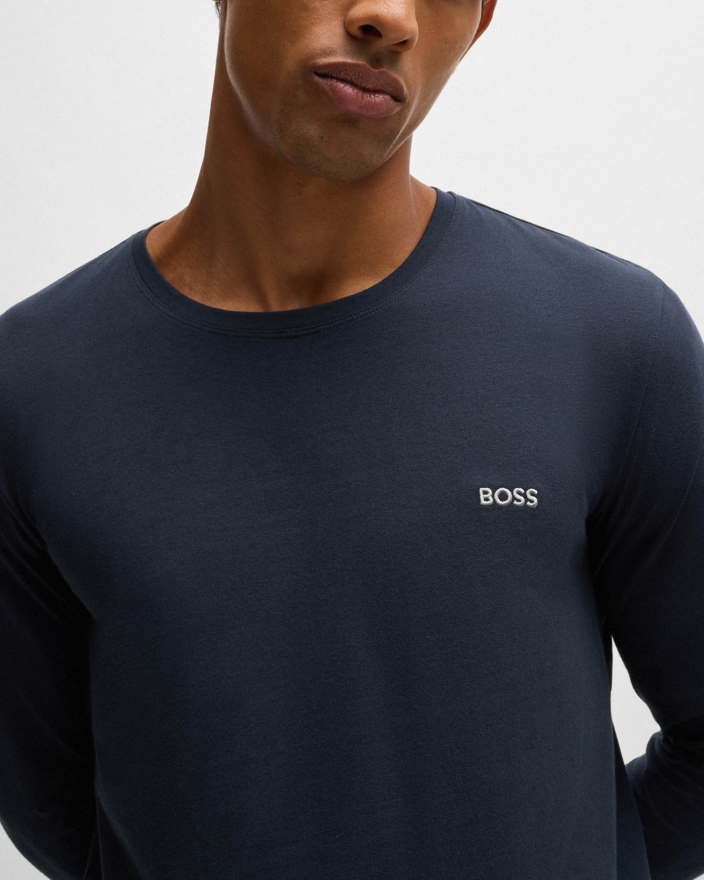 BOSS Orange Mix&Match Mens Long Sleeve Stretch-Cotton T-Shirt with Embroidered Logo - Dark Blue 403