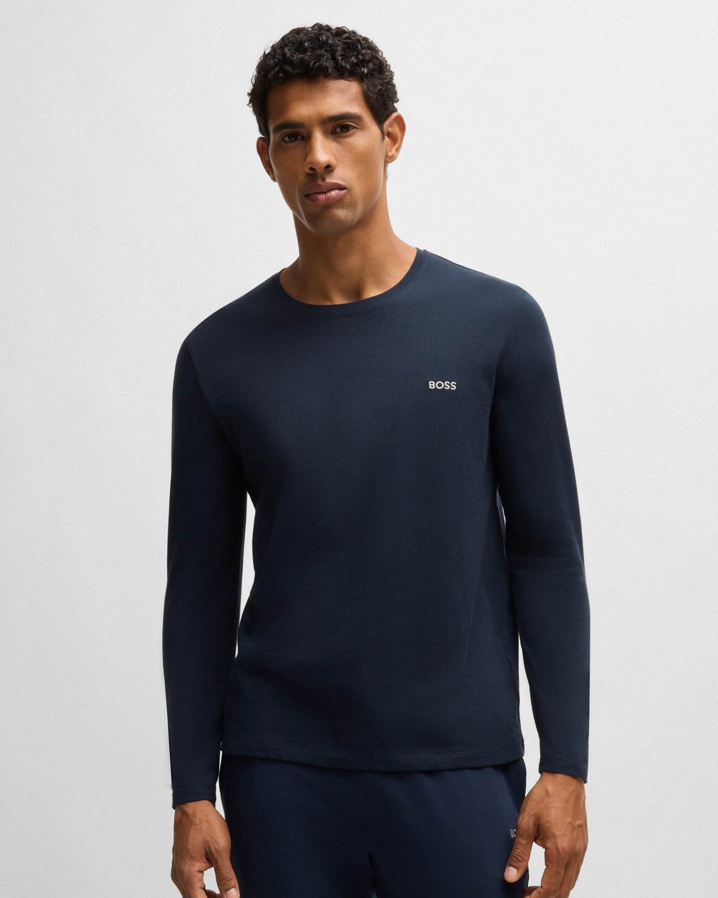 BOSS Orange Mix&Match Mens Long Sleeve Stretch-Cotton T-Shirt with Embroidered Logo - Dark Blue 403