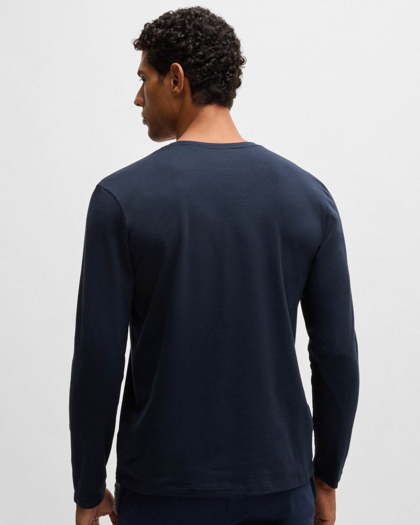 BOSS Orange Mix&Match Mens Long Sleeve Stretch-Cotton T-Shirt with Embroidered Logo - Dark Blue 403