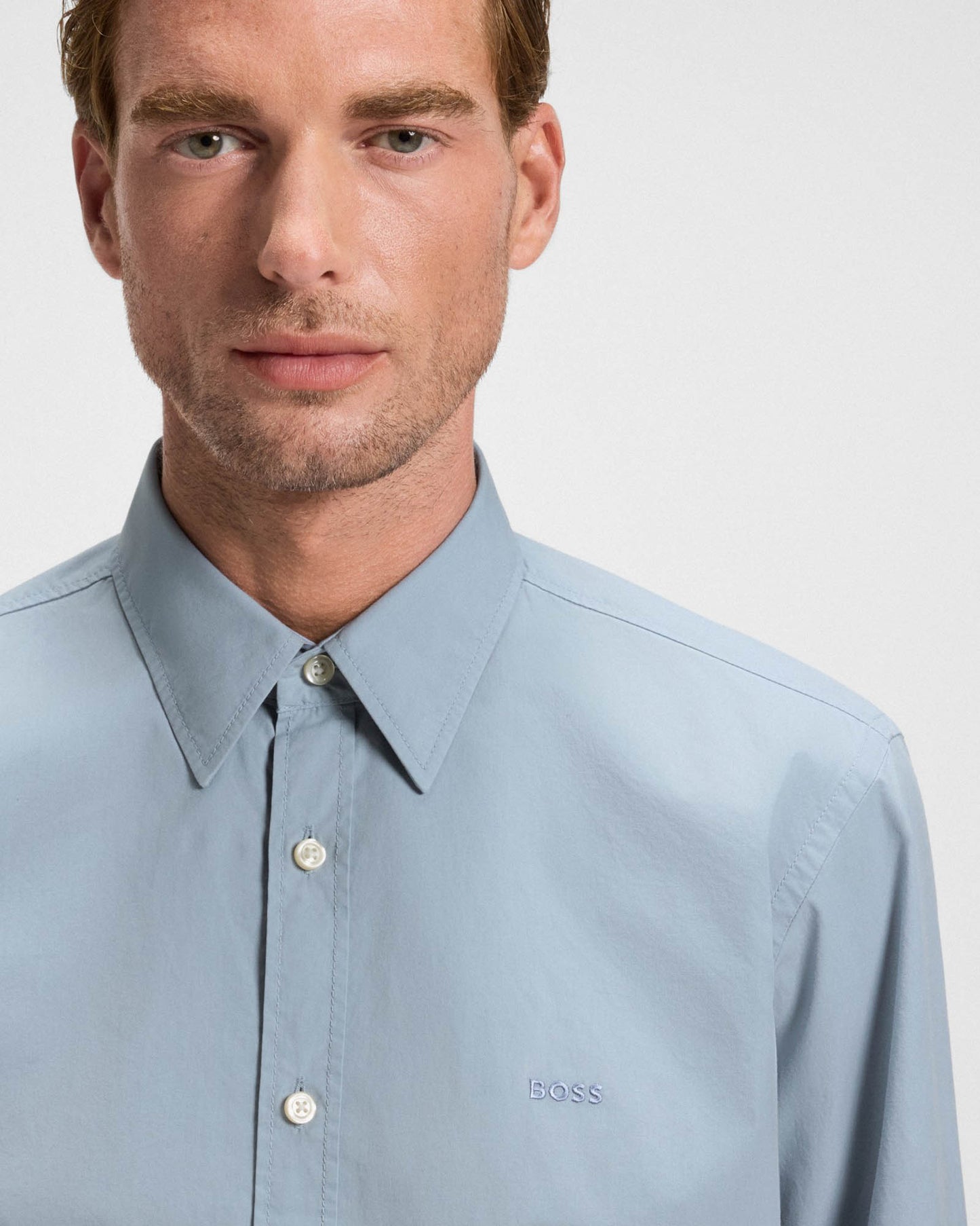 BOSS Orange Relegant 6 Mens Regular-Fit Shirt in Cotton Poplin with Kent Collar - Light/Pastel Blue 451