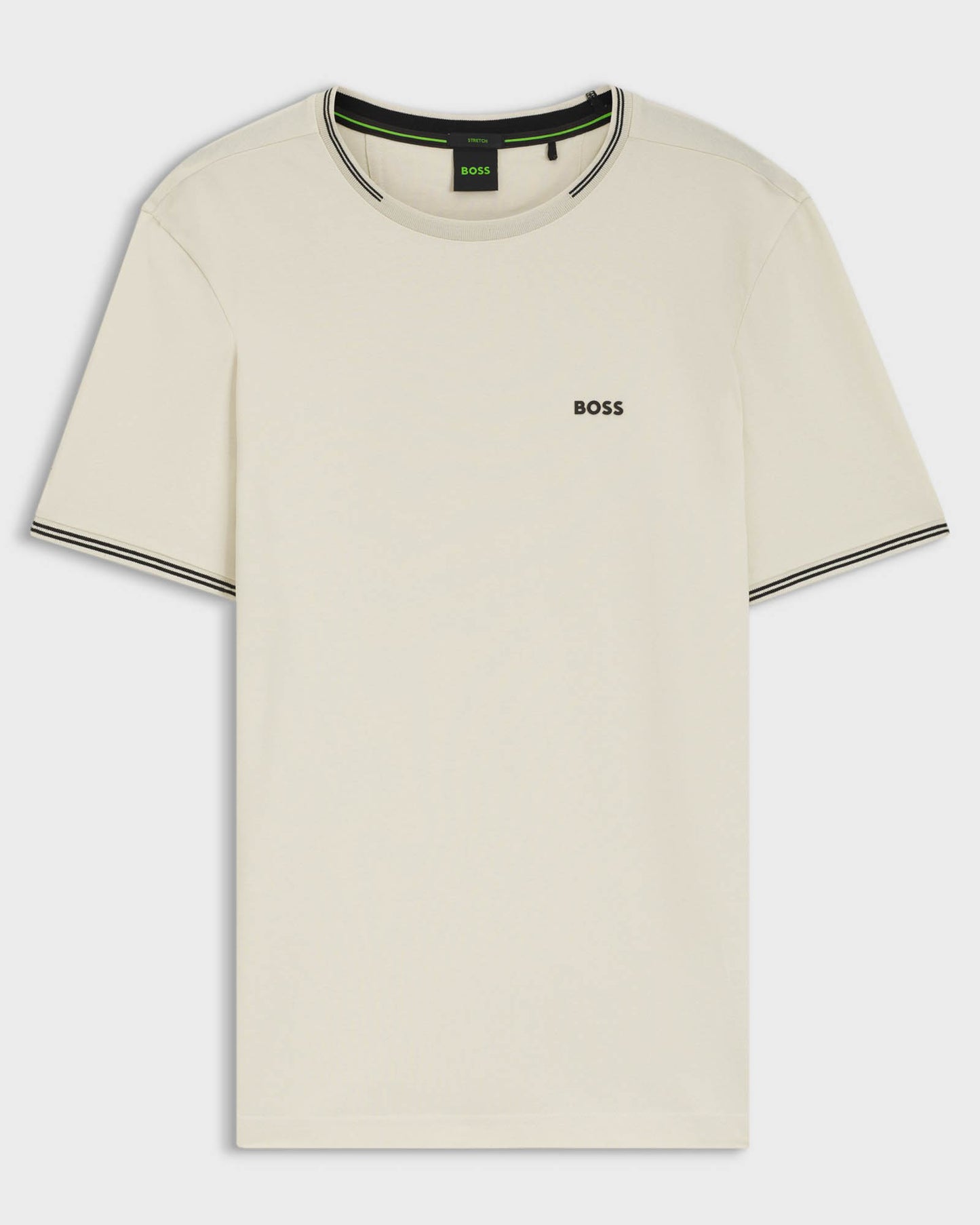 BOSS Green Taul Mens Stretch-Cotton T-Shirt with Stripes and Logo - Open White 131