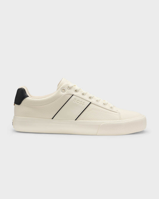 BOSS Orange Aiden Tenn Mens Faux-Leather Trainers with Plain and Grained Textures  - Natural 101