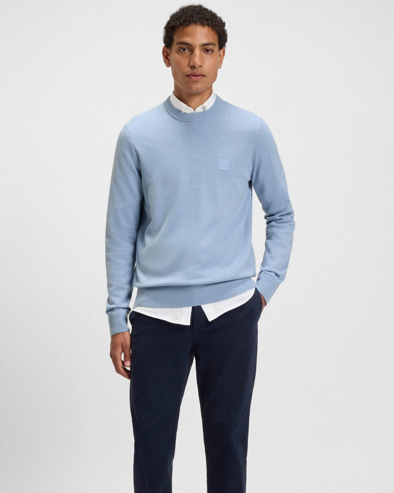 BOSS Orange Kanovano Mens Crew Neck Jumper - Open Blue 470